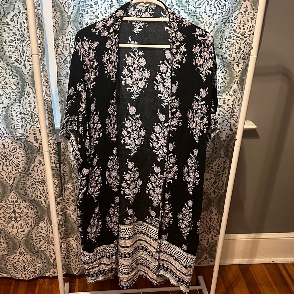 Lucky Brand Floral Black Kimono Cardigan